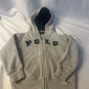Polo Ralph Lauren Kids L Gray Zip-Up Hoodie with Blue Logo